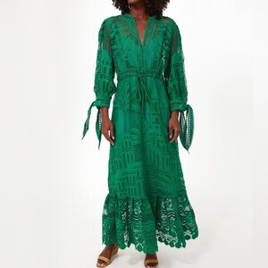 FARM RIO Green Morada Boa Guipure Dress
